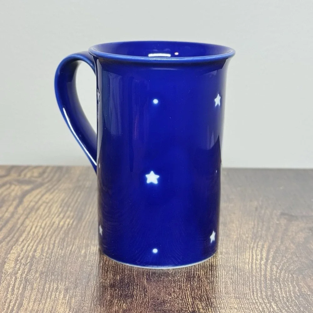 VTG 90s Pier 1 Celestial Sun Cobalt Blue Ceramic 10oz Coffee Mug Cup Whimsical